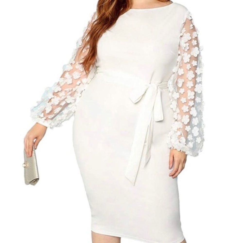 SheIn Women's Plus Elegant Mesh Sleeve Stretchy Bodycon Pencil Dress (worn once)